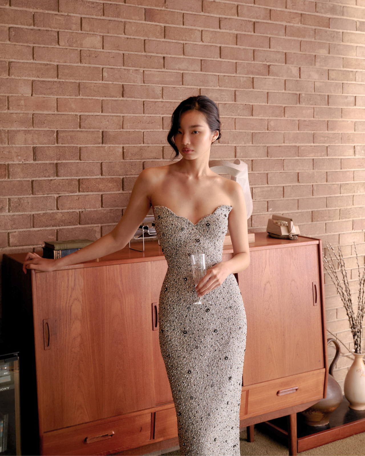 Luster Gown with Glass Beading